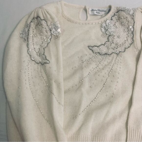 Marisa Christina Cream Sweater with Sequin Details Vintage Romantic Bridal - Picture 4 of 15